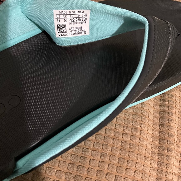 Adidas flip flop thong slide men’s size 9 black /aqua blue. - Picture 7 of 12